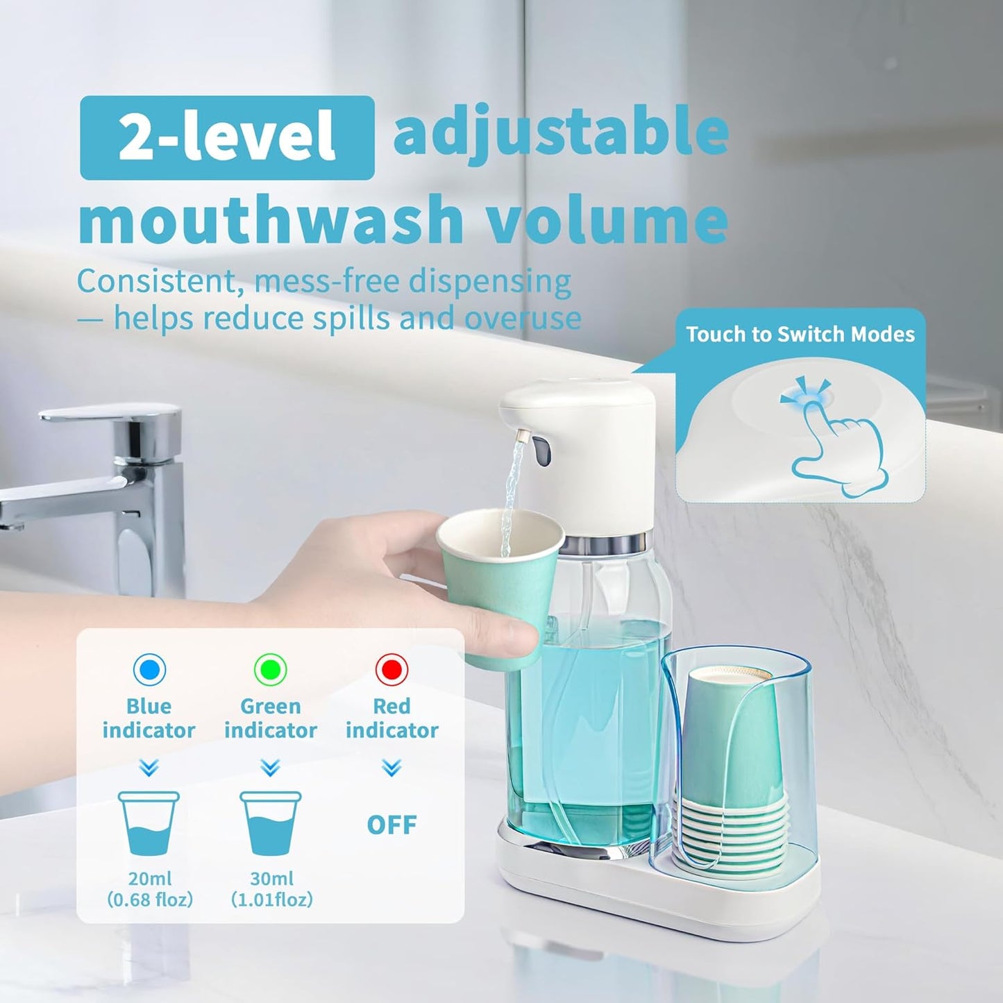 WannSenn Set, 25oz Automatic Mouthwash Dispenser for Bathroom Smart Electric Mouthwash Dispenser with Cup Holder