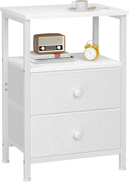 2 HETS002WP-1 LOAKEKEL Night Stand, Nightstand with Fabric Drawers for Bedroom, Small End Table with Open Storage Shelf