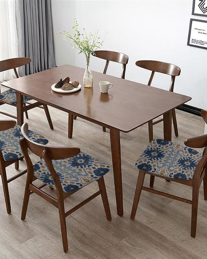 Boho Blue Brown Seat Covers for Dining Room Chairs, Stretch Cushion Protector for Kitchen Set of 2