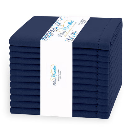 Blue Needles Navy Blue Hemstitch Linen Napkins Set of 12-100% Cotton Cloth Dinner Napkins 18x18 inches, Soft, Reusable, Absorbent, Washable Ideal for Spring Summer Easter Parties & Everyday Use