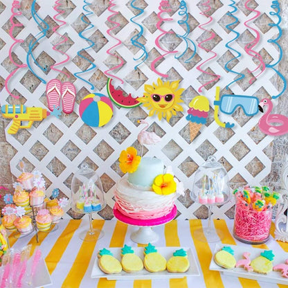 30Ct Pool Hanging Swirl Decorations, Summer Party Supplies, Beach Birthday Theme for Kids Decor