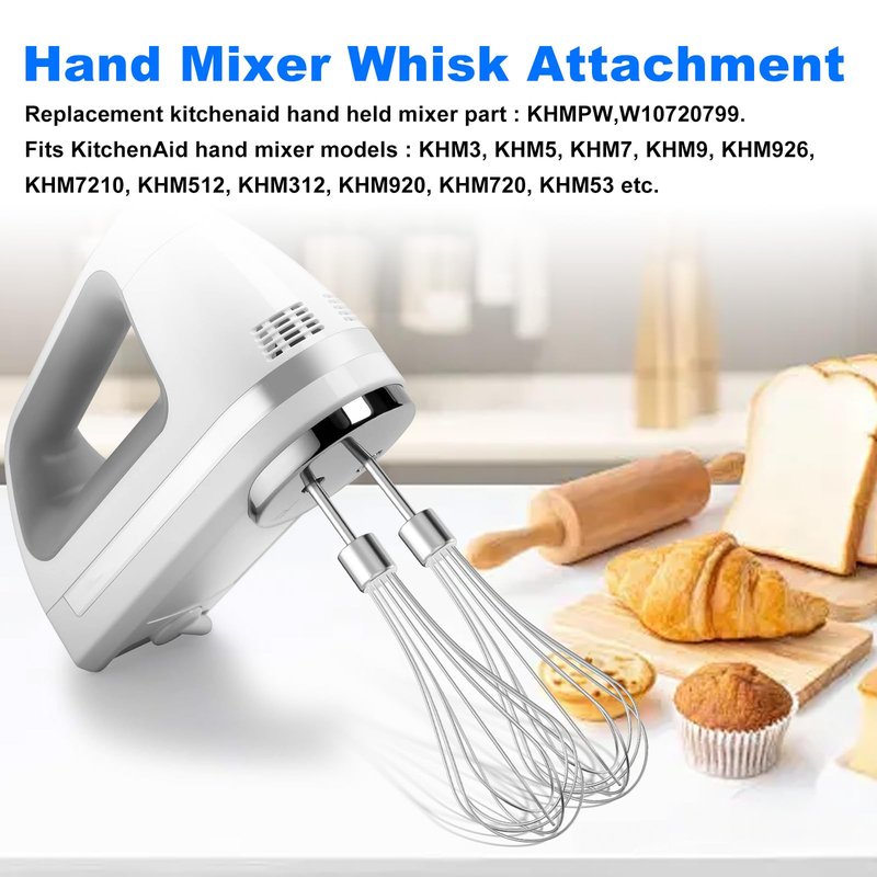 Kitchen Hand Mixer Whisk Attachments FOR KitchenAid Whisk KHMPW,KHM512BM KHM2B, AP5644233, KHM3, KHM5, W10720799, Kitchenaid Egg Beater - 2 Pack