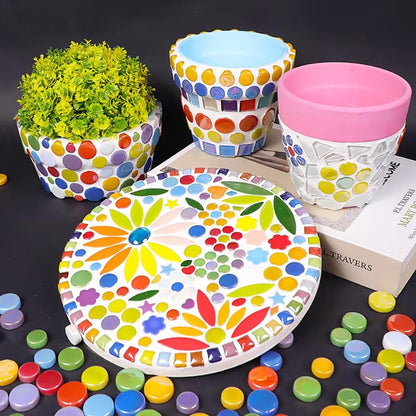 MUCOFEI Mosaic Tiles for Crafts, 1.1LB Bulk Mix Round Iridescent Mosaic Glass Pieces for DIY Craft Art, Flowerpots, Vases, Cups, Garden Decor Mosaic Supplies