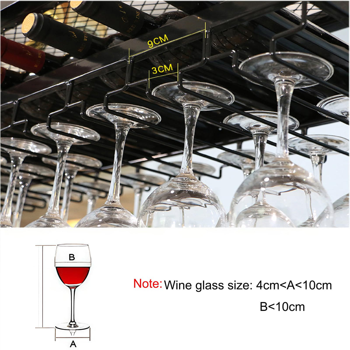 47.2IN Ceiling Wine Glass Rack with light, Acrylic Hanging Wine Rack with Glass Holder and Transparent Shelves, Wine Bottle Holder Goblet Stemware Racks Modern Home Bar Coffee Decor Rack(120CM)