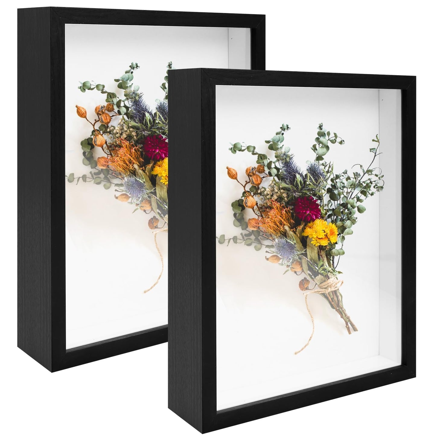 2 Pack Shadow Box Frame 11"x 14" Wood Deep Shadow Boxes Display Cases, Dried Flowers, Photos, Handicrafts Picture Frames for Wall Hanging Tabletop (Black, 11"x 14")