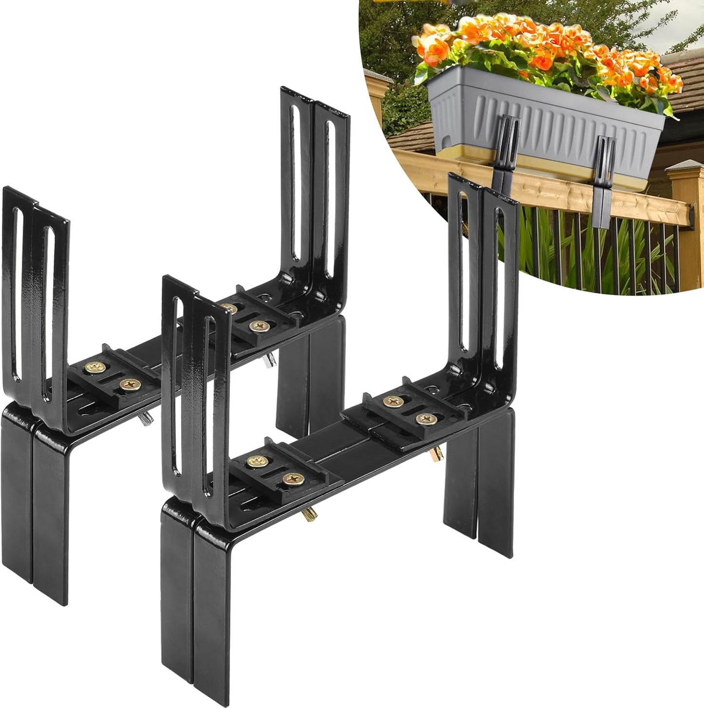 Deck Railing Planter Stand, Retractable Balcony Plant Holder for Window Box Planter, Handmade Steel Rectangular Flower