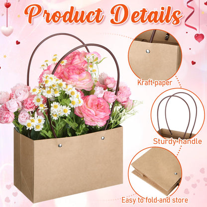 6 Set Mother's Day Flower Gift Boxes with Floral Foam Blocks, Bouquet Carrier Bags with Handle, Paper Flower Box for Bouquet, Floral Arrangement Box for Birthday, Wedding Party Favor(Brown)