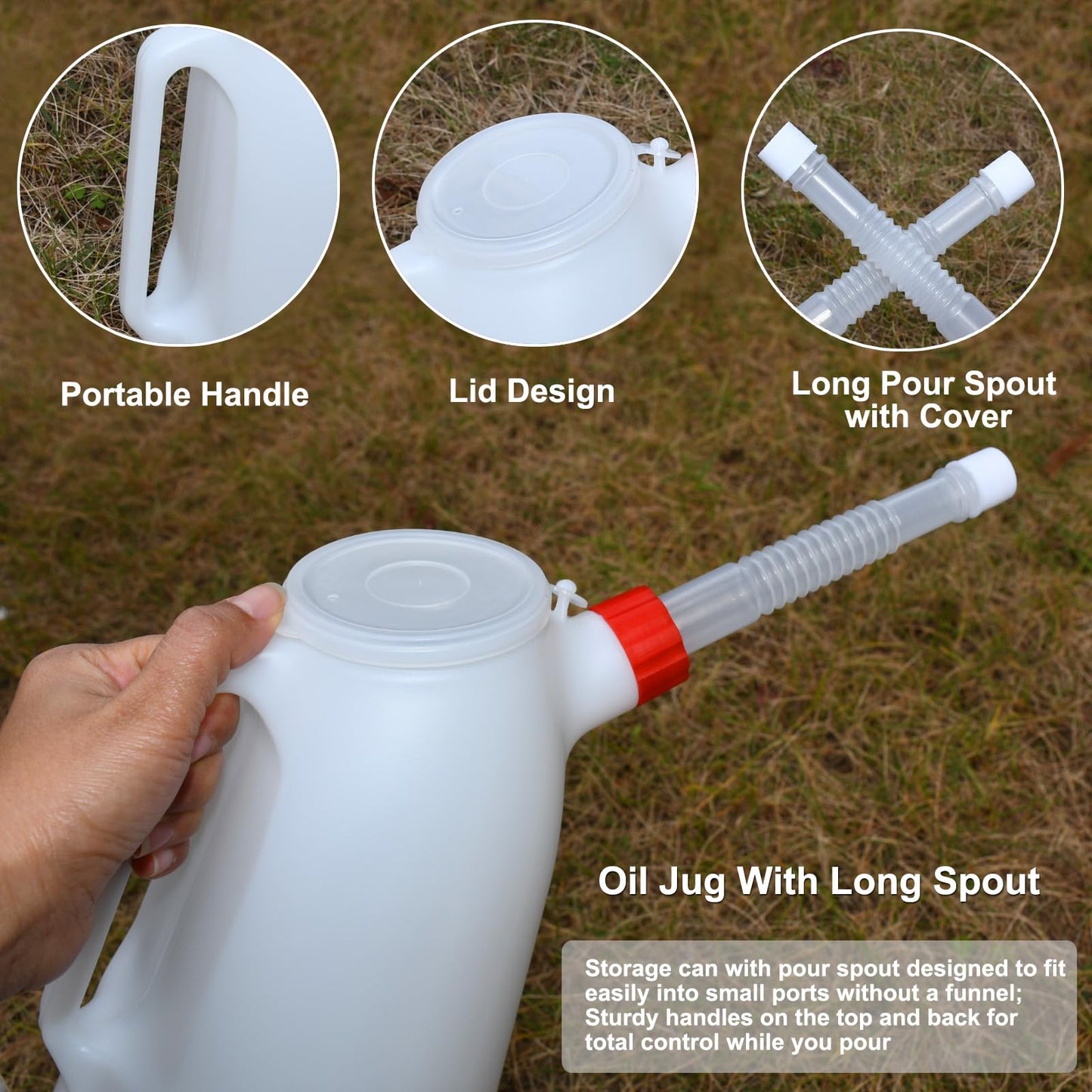 Kackaidi 2 Pack Oil Jug 2 Quart Oil Measuring Container Automotive Motor Oil Dispenser Container with Cover and Long Nozzle for Automotive Fluids