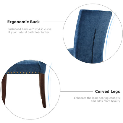 COLAMY Upholstered Parsons Dining Chairs Set of 4, Fabric Dining Room Kitchen Side Chair with Nailhead Trim and Wood Legs - Dark Blue