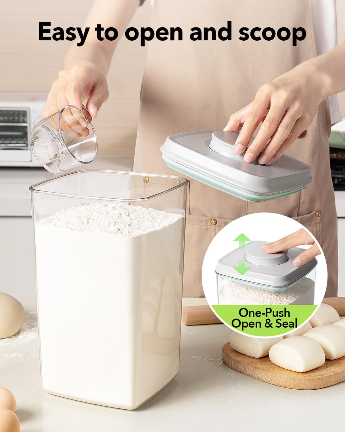 130ml 4L/4.2qt Ankou Airtight Pop Food Storage Container with Lid & Scoop, BPA-Free Cereal, Rice, Flour, Pasta & Snack