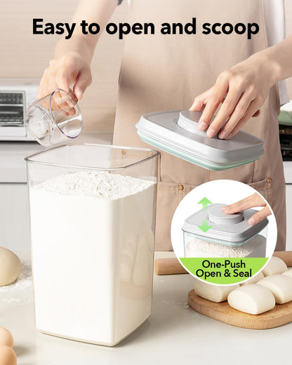 130ml 4L/4.2qt *2 Ankou Airtight Food Storage Container with Pop Lid & Scoop, BPA-Free Cereal, Rice, Flour, Pasta