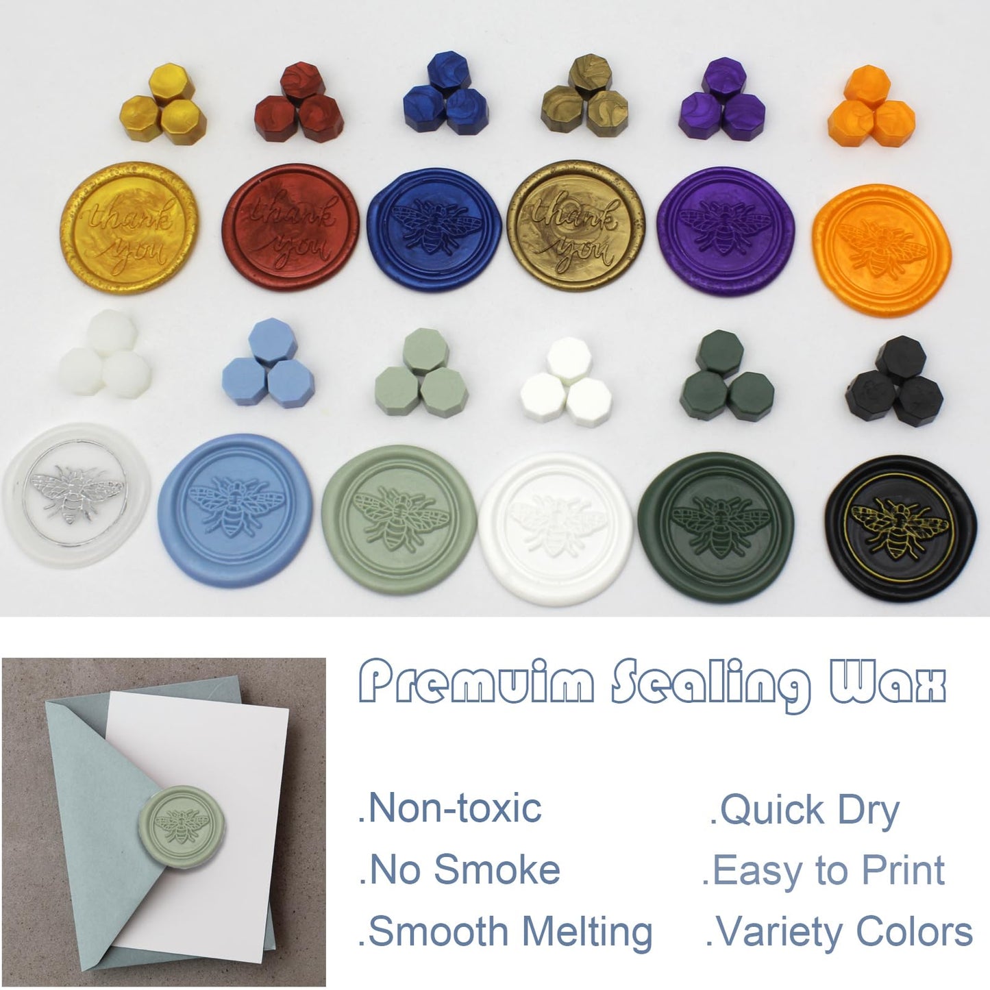 Andotopee Wax Seal Beads Kit - 300pcs Antique Gold Sealing Wax Beads with Wood Melting Warmer, Spoon & 10 Mini Candles for Stamp Seals, Wedding Invitation, Envelope, Cards, Gift Wrapping Decorations