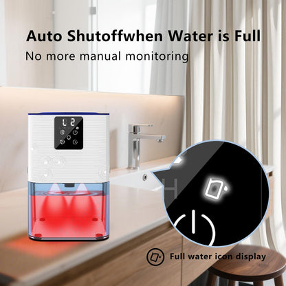 MTOX Dehumidifier, 3L/105oz Water Tank, 1100ml/Day, Dehumidifier for Bathroom Bedroom Basement RV, Quiet 28dB Sleep Mode, Auto Shut-Off, Auto Defrost, 7-Color LED Light, Digital Display (Blue White)
