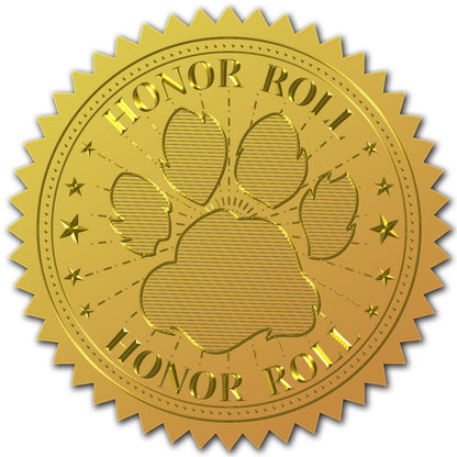 CRASPIRE 2" Gold Foil Sticker Honor Roll 100pcs Certificate Seals Gold Embossed Paw Print Round Embossed Foil Seal Stickers for Envelopes Invitation Card Diplomas Awards Graduation