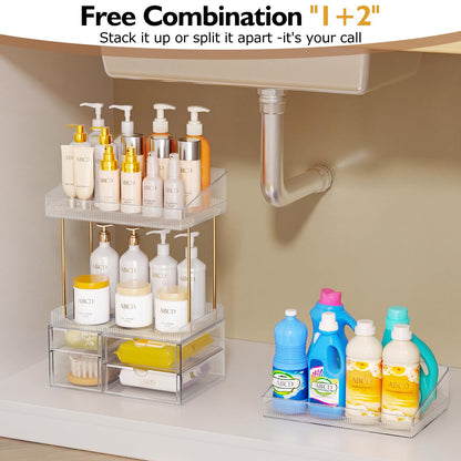 SNSLXH 4 Drawers Makeup Organizer - 4 Tier Makeup Storage, Cosmetics Organiser, Ideal for Cosmetic, with Drawers for Countertop, Bathroom, Office Supplies, Dresser Transparent Clear