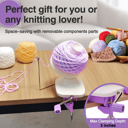 Essovee Yarn Ball Winder, Efficiently Yarn Cake Winder with Lower Noise for Crochet Knitting Combo Easy Installation 3.5 oz Portable Spinner for Crocheting Lavender Purple