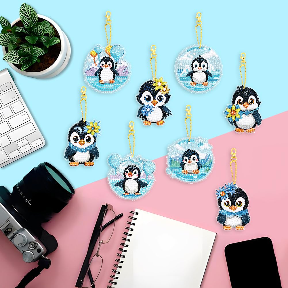 JBTM24 Diamond Painting Keychains Kits, Double Sided Diamond Art Keyrings for Adults, DIY Art Key Rings Ornaments Kits (Penguin)
