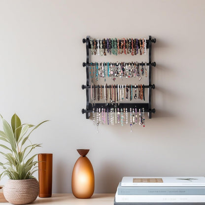 4-Tier Wooden Bracelet Holder Wall-Mounted – Black Jewelry Display Stand for Bracelets, Bangles, Watches– Rustic Wall Jewelry Organizer for Home, Store, or Craft Show – Bracelet Display Rack