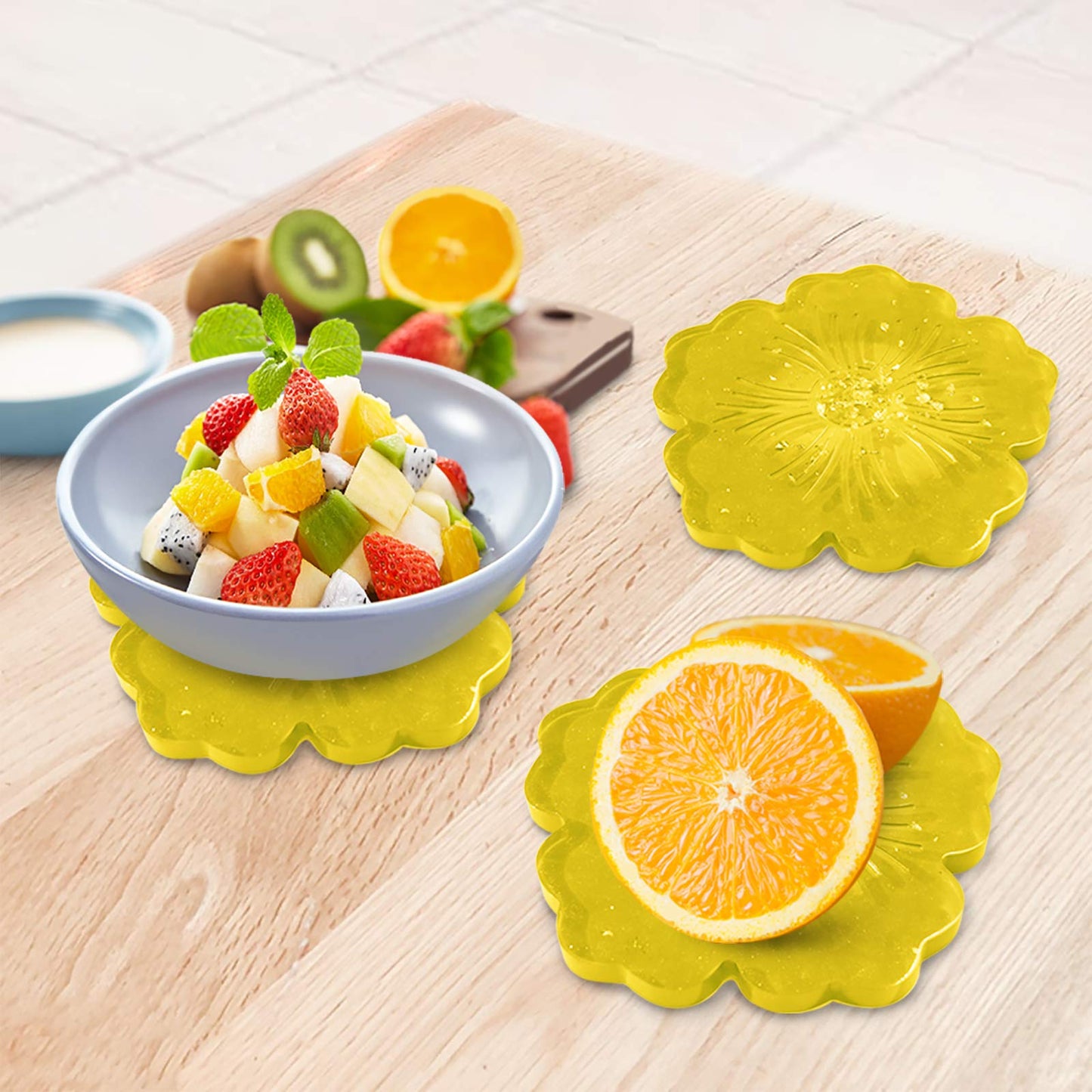 Panamalar Silicone Resin Molds, 1PCS Large Resin Tray Mold and 5PCS Coaster Molds for Resin Casting, Flower Shape Epoxy Resins Casting Molds for DIY, Home Decoration, Table Wine Tray-6 PCS