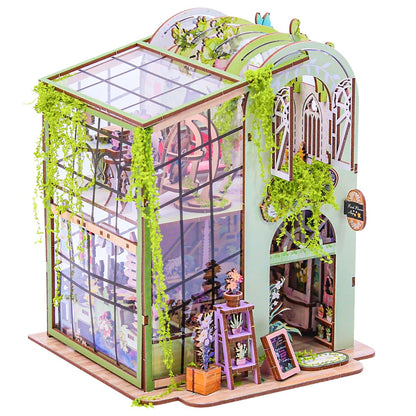 Miniature Flower House Kit, DIY Flower Dollhouse Booknook Making Set, 3D Wooden Puzzle Bookshelf Decor with Furniture for Adults & Teenagers