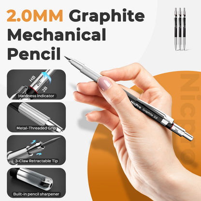 Nicpro 37PCS Art Drawing Supplies Kit, Metal Mechanical Pencil Set 0.5, 0.7, 0.9 & 2mm, 100 Sheets 9x12 Sketch Book, 288PCS Leads, School Supplies Drawing Kit for Artist Adults Teens Kids Sketching