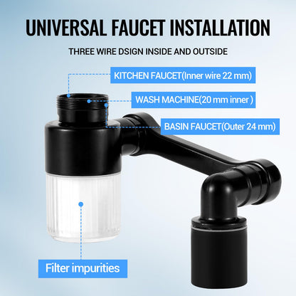 1080°Swivel Faucet Extender, Sink Water Faucet Aerator Extension, kitchen sink faucet, Kitchen Rotating Extension with 2 Mode Splash (Black, Extender with filter)