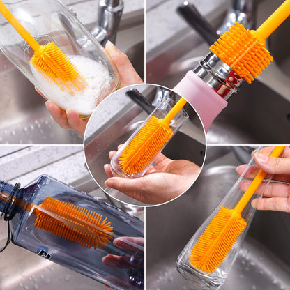 Purtribe 3-in-1 Silicone Bottle Brush and Straw Cleaning Brush Set, Water Bottle Cleaner for Narrow Neck Containers, Tumblers, Flask, Vase and Glassware (Teal)