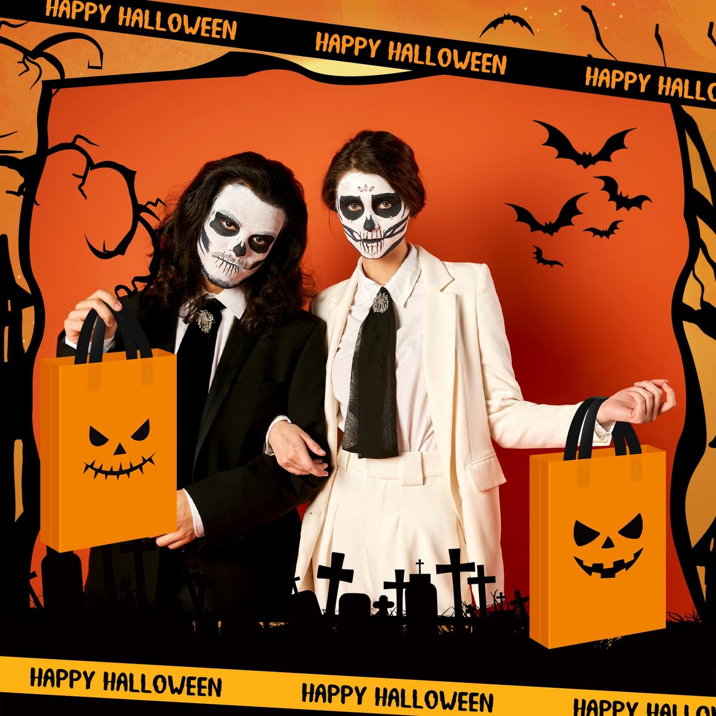 Gersoniel 48 Pcs Halloween Plastic Gift Bags with Handle Treat or Trick Pumpkin Tote Bags Candy Goodie Bag for Home Treat or Trick Halloween Party Favor Supplies Decorations