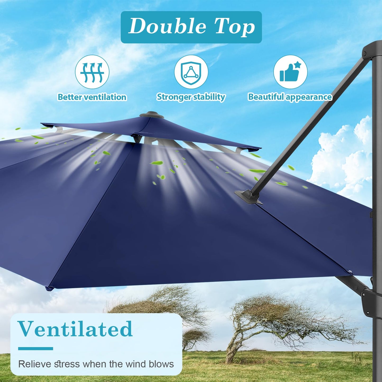 HOTEEL 10x10ft Patio Umbrella Cantilever Umbrella Double Top - Upgrade and Intensify - 360 Rotation and 5 Angles Adjustment - Aluminum Offset Pool Umbrella Outdoor Umbrellas for Patio Garden Deck Pool,Dark Blue