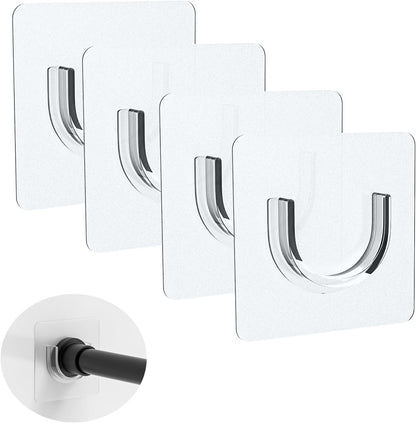 Adhesive Shower Rod Holders, Tension Rod Invisible Holders, No Drilling, Waterproof, Max Load 22 lbs, 4 Pieces