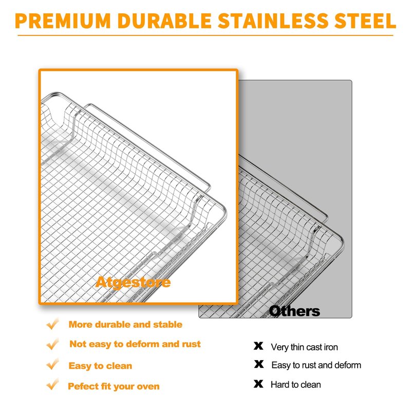 Atgestore W11548747 Air Fryer Basket Replacement Parts for Whirlpool Kitchenaid Oven Basket18.5’’x12.8’’ Mesh Basket 304 Stainless Steel Maytag Jennair Range Stove Air Fryer Tray Toaster Oven Rack