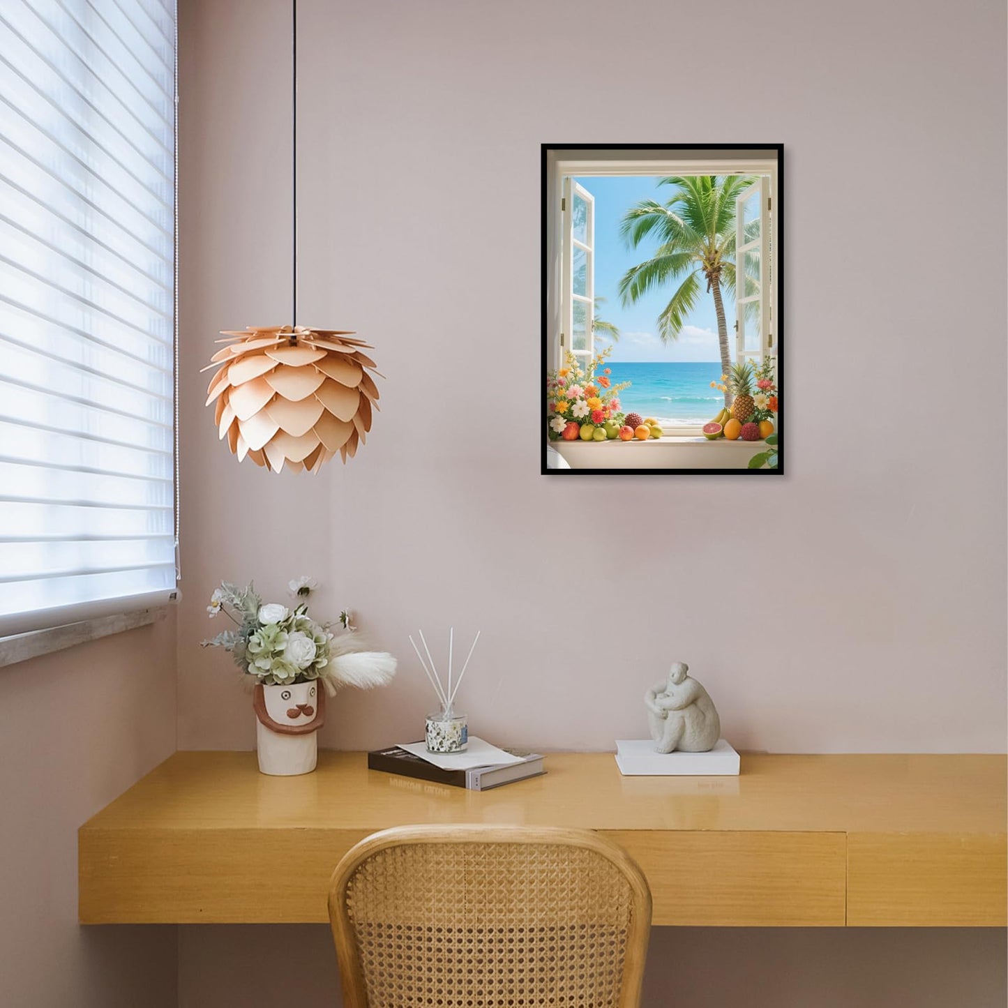 JZHYOAN Summer Beach Window Diamond Painting Kit Hawaii Tropical Island Palm Leaves Ocean Diamond Art Kits for Adults 5D Full Drill Crystal Rhinestone Round Gem Art Craft Kits for Wall Decoration