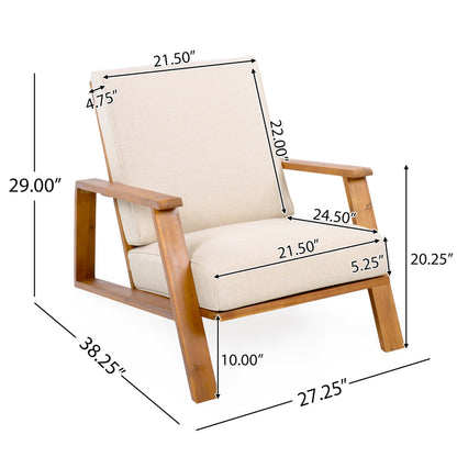Christopher Knight Home Smeb Lounge Chair Outdoor with Cushions, Acacia Wood Adirondack Chair, Slatted Design Side Chair, Extra Seating for Balcony Backyard Poolside Garden, Teak + Beige
