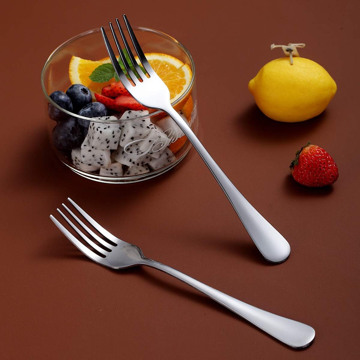Dinner Forks Set of 6, Berglander 7.9" Stainless Steel Shiny Mirror Fork Set, Sturdy and Dishwasher Safe