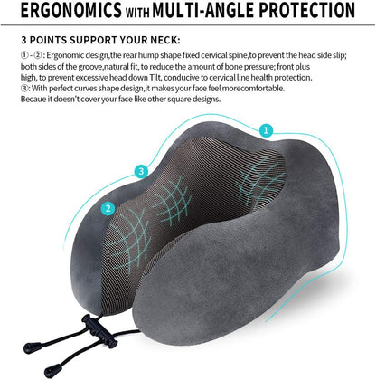 Travel Pillow, Best Memory Foam Neck Pillow for Sleeping, Airplane Car & Home Use (Grey)