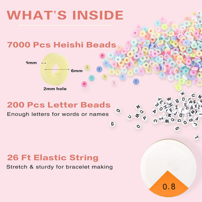 ADIIL 7200pcs Clay Beads Bracelet Making Kit, 6mm Polymer Heishi Beads for Jewelry Making, Friendship Bracelet Kit Birthday Gift for Adults Colorful