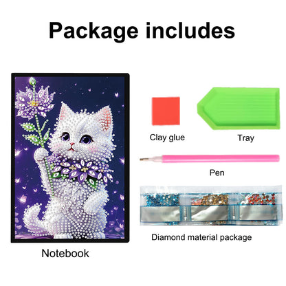 JZHYOAN Diamond Painting Note Book Gem Art Sketchbook Gem Painting Blank Notebook Mosaic Kits for Adults Diary with Cat Special Shaped Journals for Craft Lovers Gift Office Table Decoration