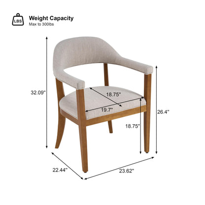 Christopher Knight Home Moren Upholstered Dining Chairs Set of 2, Sturdy Rubberwood Dining Chair with Armrest, Kitchen Chairs with Comfy Curved Backrest, Extra Seat for Dining Room, Beige + Walnut