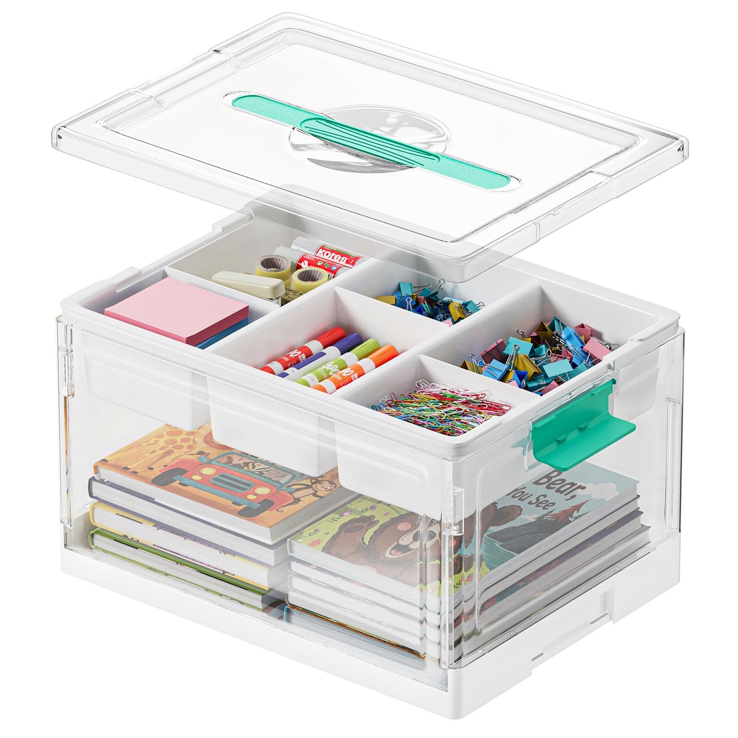 SpaceAid Craft Organizers and Storage - 24 QT Plastic Box Art Supply Storage Organizer Bin with Lid, Removable Trays and Dividers, Clear Container for Art and Craft Supplies,1 Pack