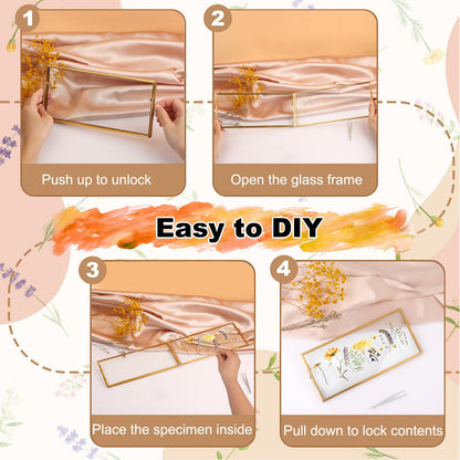 OGANAZI Double-Glass Dried Flower Frame, Brass Floating Frames for Pictures, Pressed Flowers, Leaves, Arts, Stamps, 4x 9 inches Decorative Tabletop Display Holder for Home Plant Specimen (FRAME ONLY)