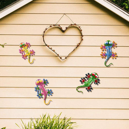 YEAHOME 4 Pack Metal Geckos Wall Art, Inspirational Mexican Outdoor Decor for Farmhouse, Porch, Patio