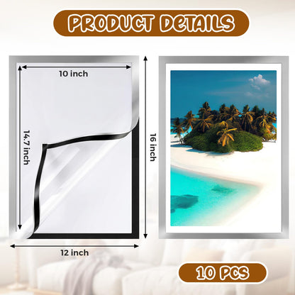 ForraFun 10 Pack Diamond Art Frame 12x16 Inch/ 30x40 cm Magnetic Diamond Painting Frame Suitable for 10x14 Inch Picture with Self Adhesive Backing for Wall Artwork Display Home Office Decor, Silver