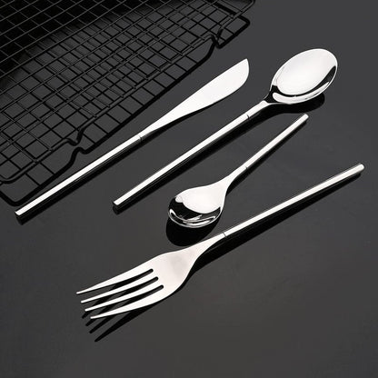 JASHII 304 Flatware Set Silver Silverware Set Mirror Polished 18/8 Stainless Steel Cutlery Set with Round Handle 24 Piece Wedding Housewarming Gift Service for 6