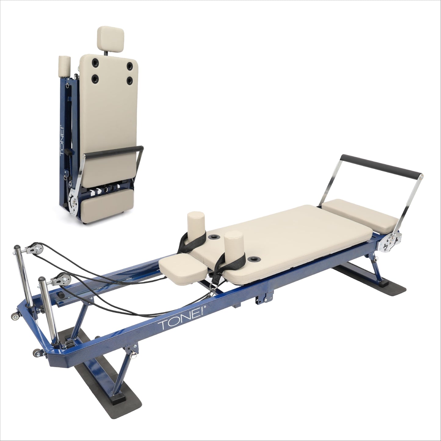 Tone Fitness Foldable Pilates Reformer – Portable Pilates Machine with Adjustable Resistance Bands, Smooth Glide Carriage & Full-Body At-Home Pilates Workout Equipment