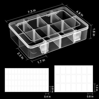 Mauproy 4 Pack 8 Grids Bead Organizer and Storage, Clear Plastic Storage Containers with Removable Dividers and Labels Small Tackle Box Organizer for Jewelry Crafts Electronics Small Parts