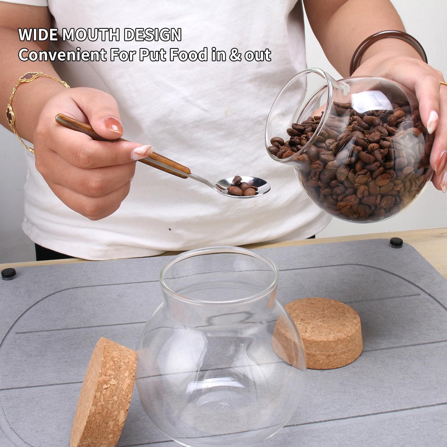 DNIENKGE 17oz Spherical Glass Jar with Cork Lid Airtight - Kitchen Glass Jar for Preserving and Storing candy, tea, Coffee, Spice, flour, Beans etc (2)