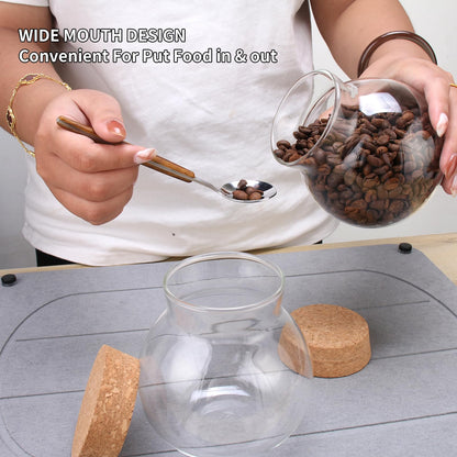 DNIENKGE 17oz Spherical Glass Jar with Cork Lid Airtight - Kitchen Glass Jar for Preserving and Storing candy, tea, Coffee, Spice, flour, Beans etc (2)