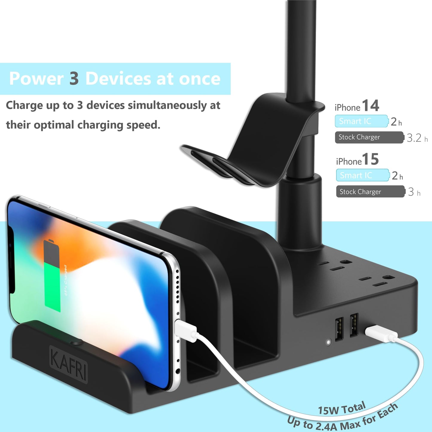 KAFRI Headphone and Controller Stand with USB A&C Charger, Desk Gaming Accessories Headset Holder with USB Charging Port and 2 AC Outlets, Switch/Phone Storage Organizer, Gamer Gift for Men Boyfriend