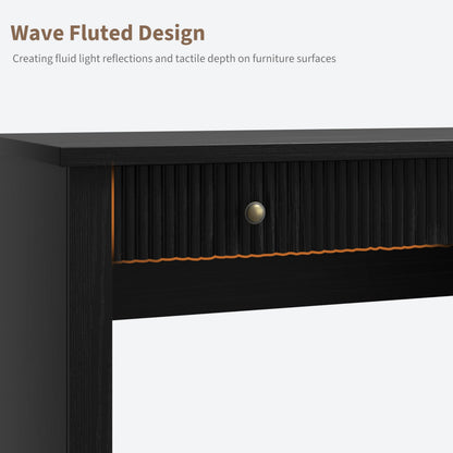 GAOMON 54'' Fluted Home Office Desk with Storage, Modern Executive Desk with Charging Station, Wooden Computer Desk with Drawers for Storage File, Writing Desk for Bedroom (Rustic Black)