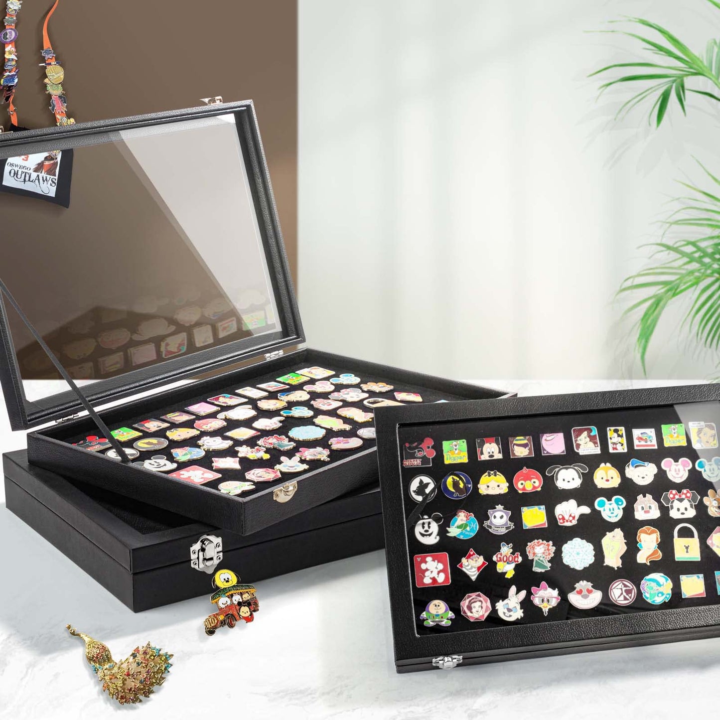 Enamel Pin Display Case, Pin Collection Holder, 14" X 9" Shadow Box Frame for Pins, Black
